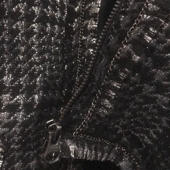 Apart Black & Sparkly Silver Tweed Fringe Zip Front Chain Detail Jacket - 12 NWT - Picture 9 of 16